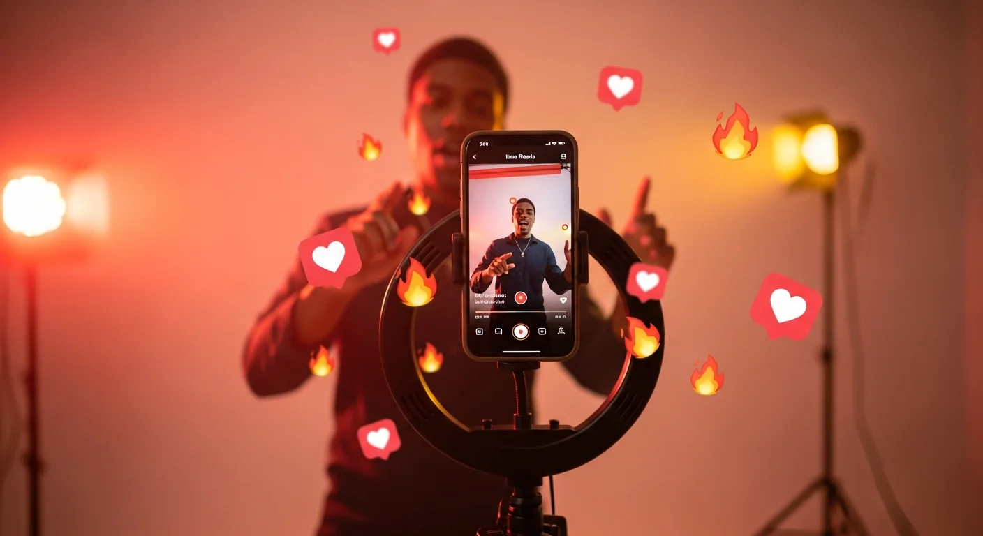 Content creator filming an Instagram Reel with their smartphone